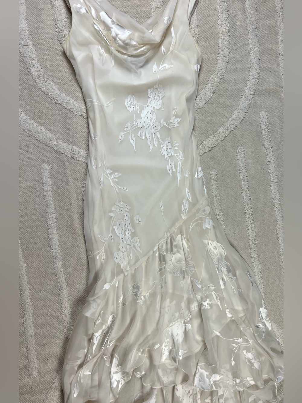 Vintage Beaded Draped Cream Silk Blend Dress – Fairy Dress – Size 4 - Picture 3 of 16